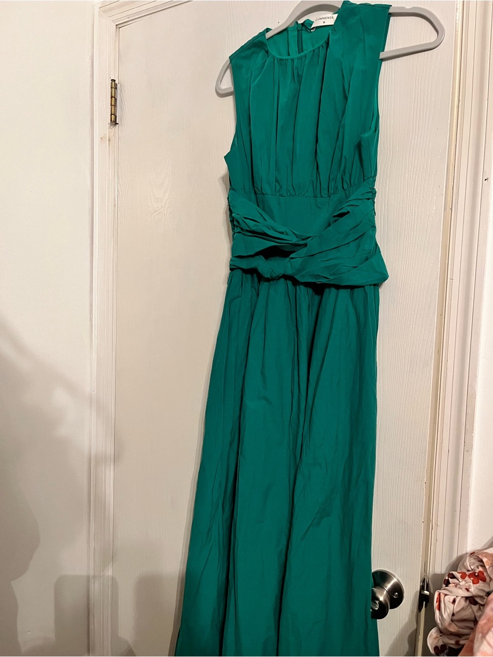 COMMENSE Ruched Waist Emerald Green Midi Dress - Picture 2 of 3